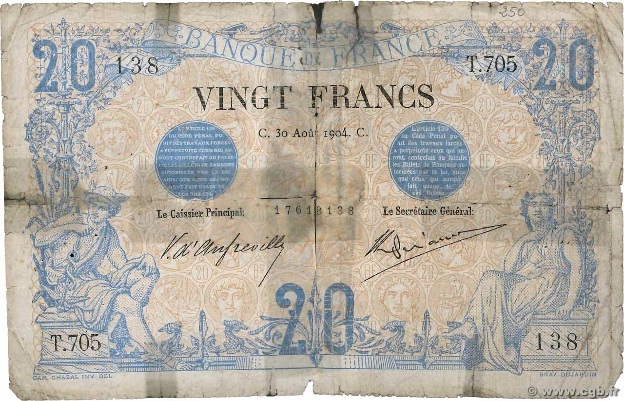 20 Francs NOIR FRANCE 1904 F.09.03 AB