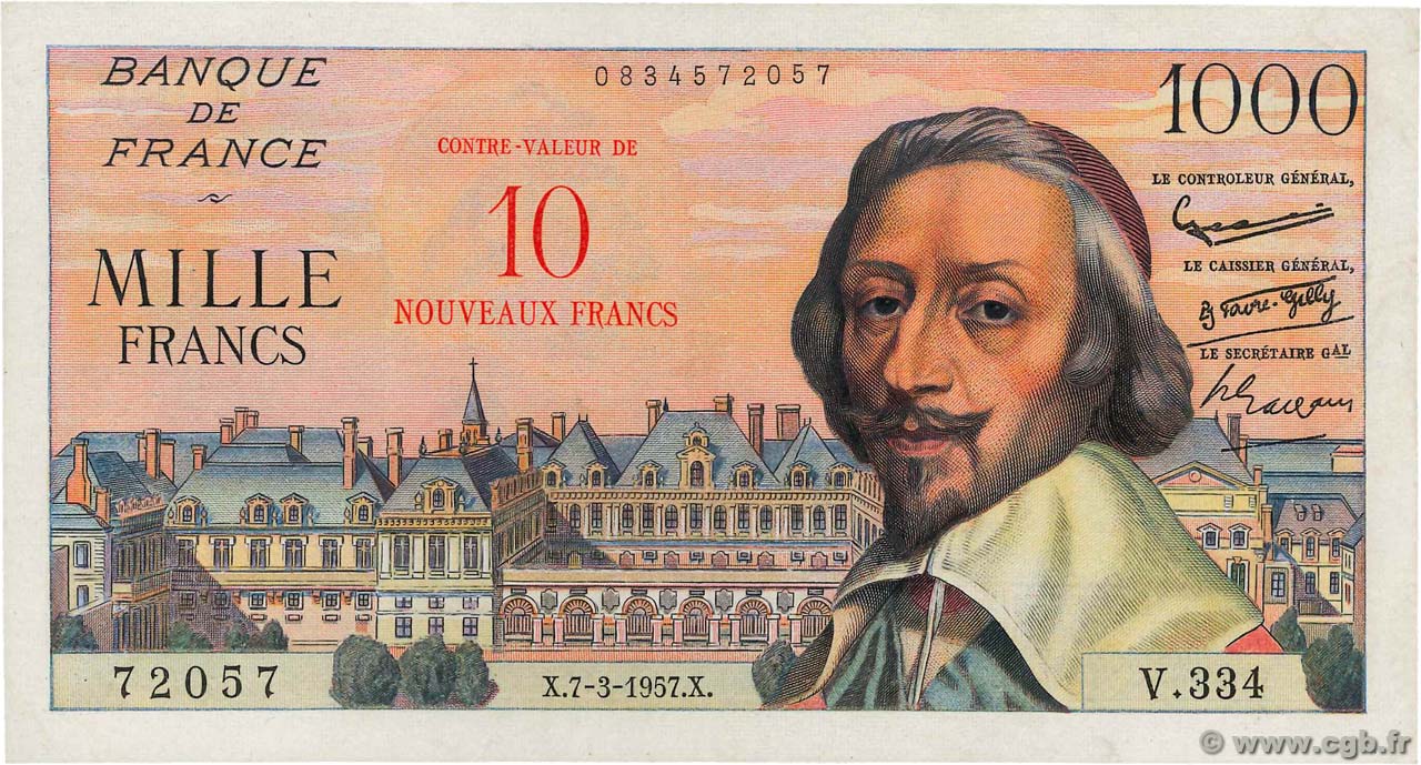 10 NF sur 1000 Francs RICHELIEU FRANCE 1957 F.53.01 TTB
