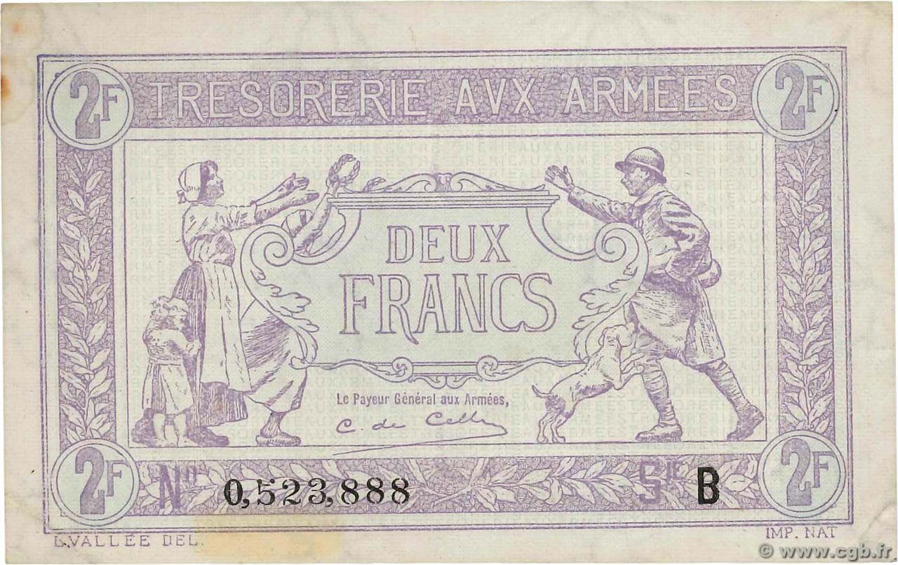2 Francs TRÉSORERIE AUX ARMÉES FRANCE  1919 VF.05.02 XF