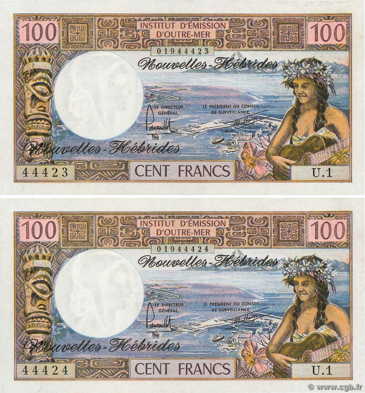 100 Francs Consécutifs NEUE HEBRIDEN  1977 P.18d VZ+