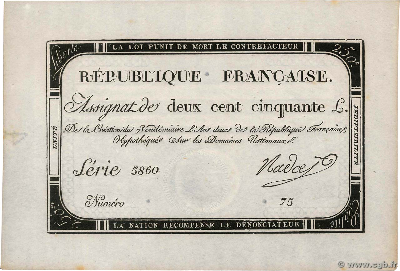 250 Livres FRANCE 1793 Ass.45a SPL
