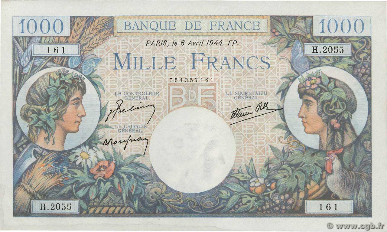 1000 Francs COMMERCE ET INDUSTRIE FRANCE 1944 F.39.05 pr.NEUF