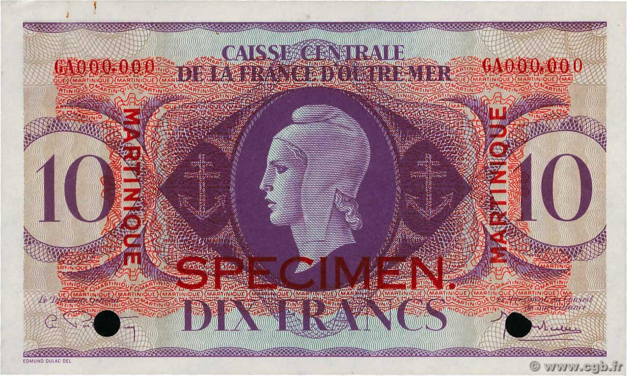 10 Francs Spécimen MARTINIQUE  1943 P.23s fST+