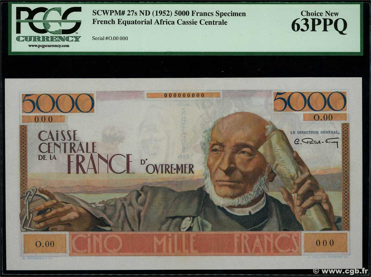 5000 Francs Schoelcher Spécimen AFRIQUE ÉQUATORIALE FRANÇAISE  1946 P.27s q.FDC