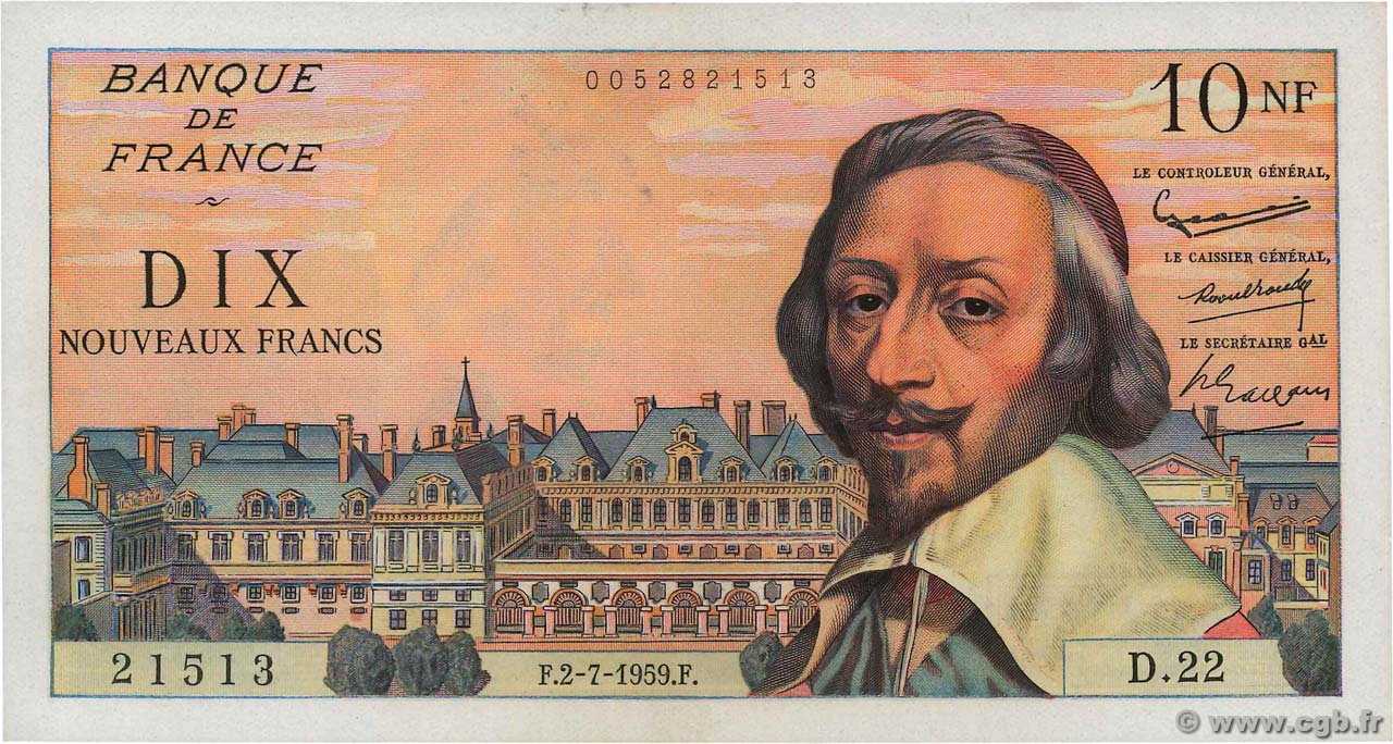 10 Nouveaux Francs RICHELIEU FRANCE 1959 F.57.02 SUP
