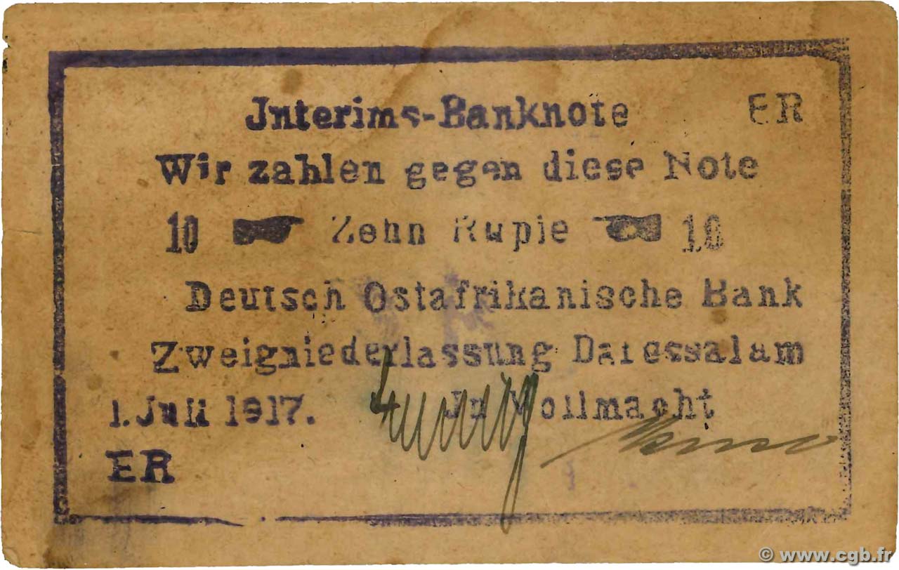 10 Rupien Deutsch Ostafrikanische Bank  1917 P.43b SS