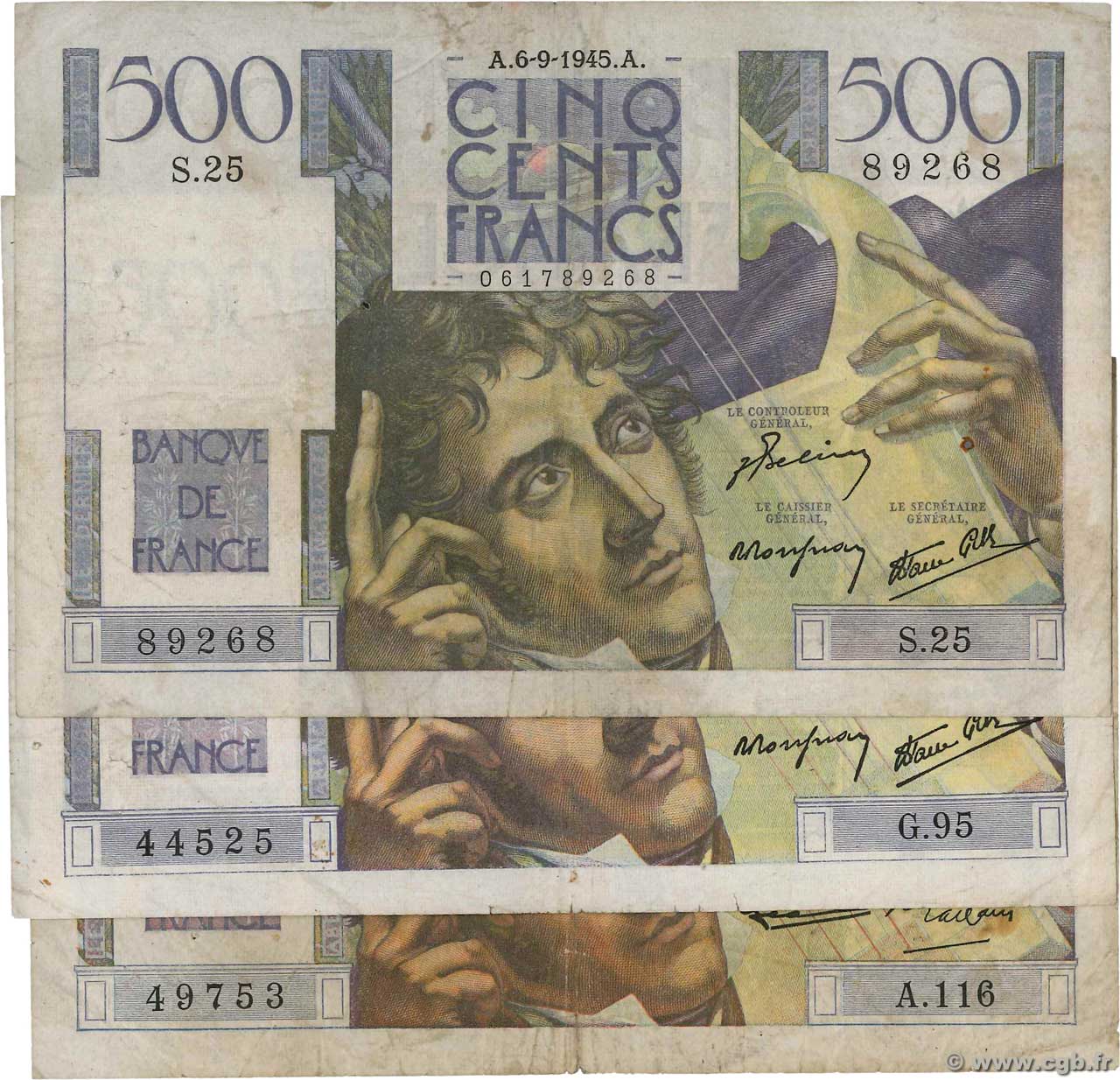 500 Francs CHATEAUBRIAND Lot FRANCE  1945 F.34.lot B