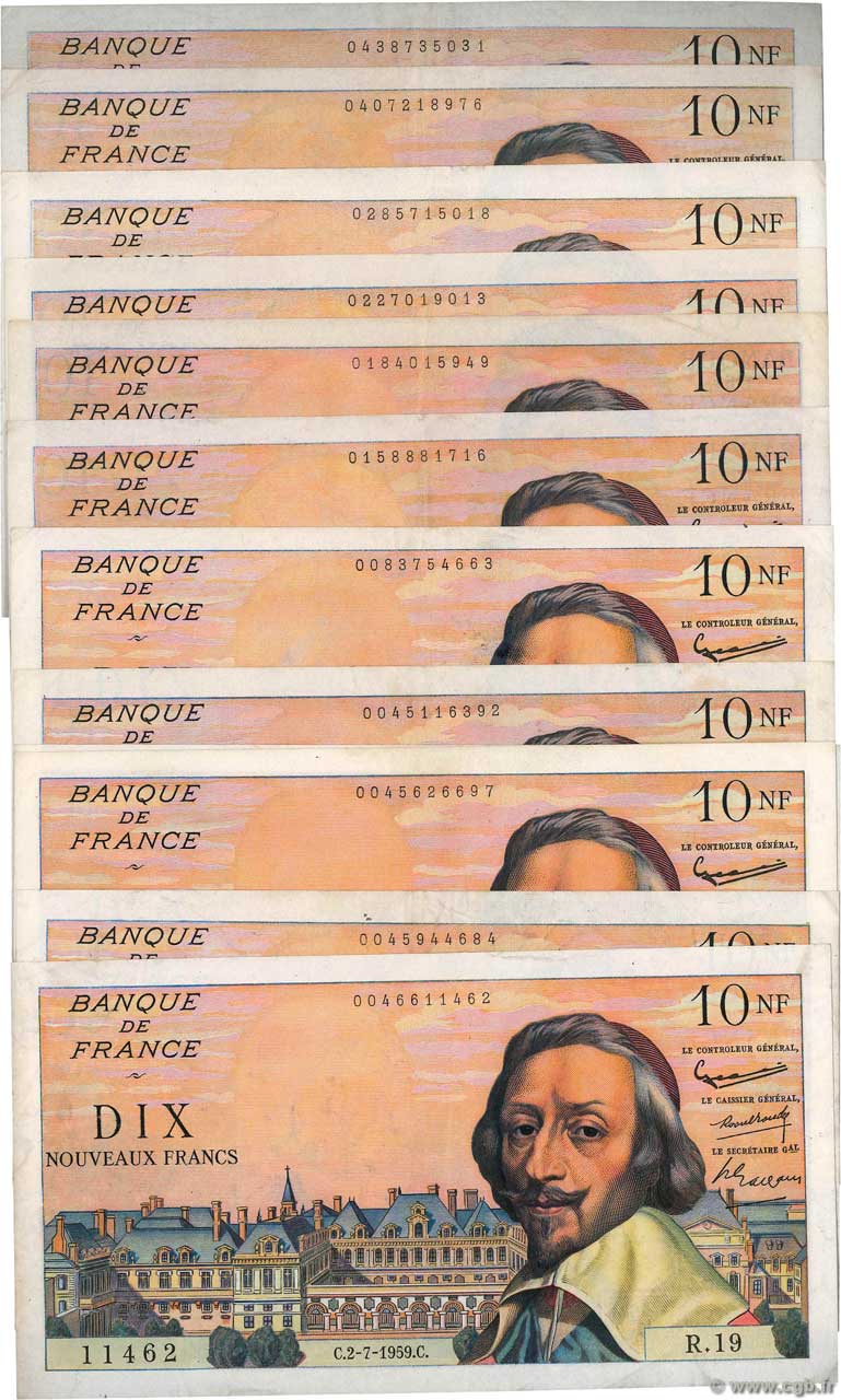 10 Nouveaux Francs RICHELIEU Lot FRANCE  1959 F.57.lot VF