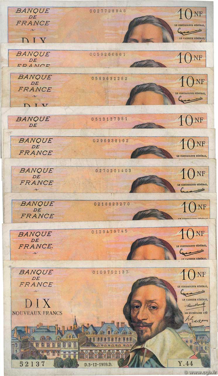 10 Nouveaux Francs RICHELIEU Lot FRANCE  1959 F.57.lot TB