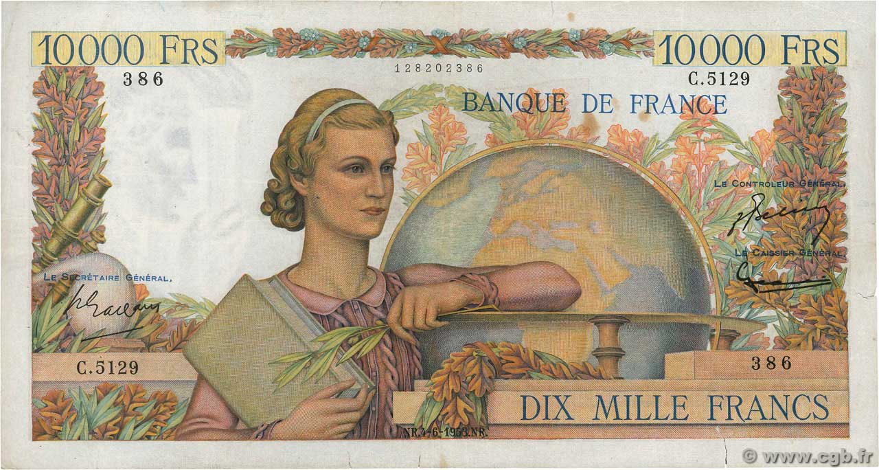 10000 Francs GÉNIE FRANÇAIS FRANCE  1953 F.50.66 TB