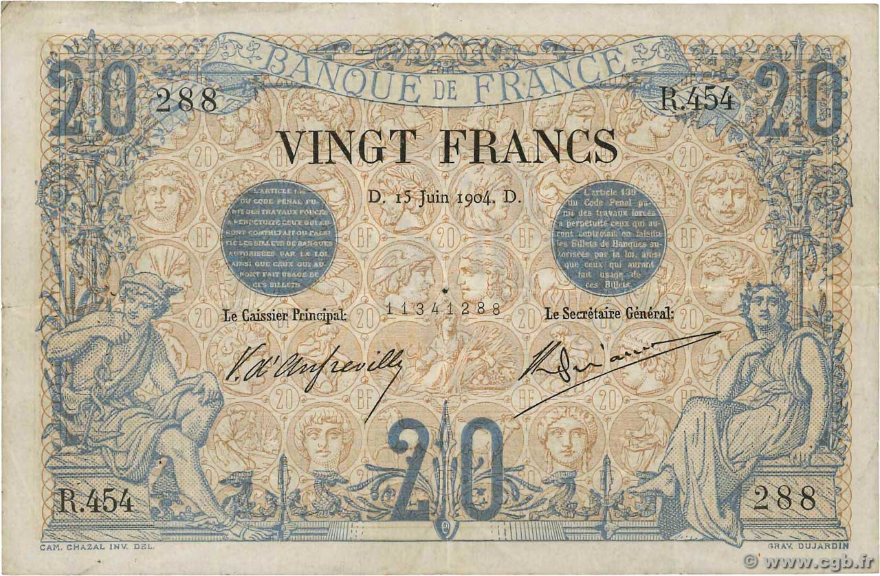 20 Francs NOIR FRANCE 1904 F.09.03 TB