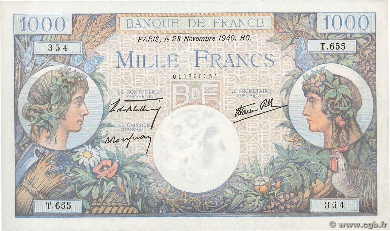 1000 Francs COMMERCE ET INDUSTRIE FRANCE 1940 F.39.02 pr.NEUF