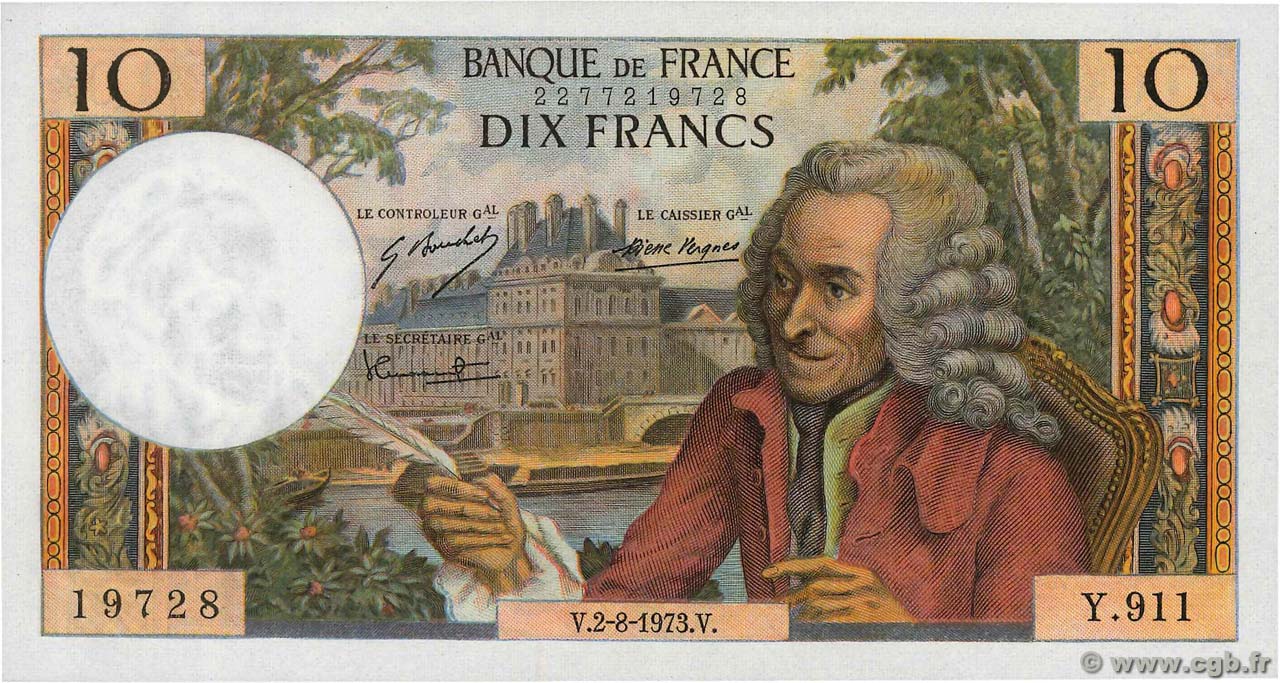 10 Francs VOLTAIRE FRANCE 1973 F.62.63 pr.NEUF