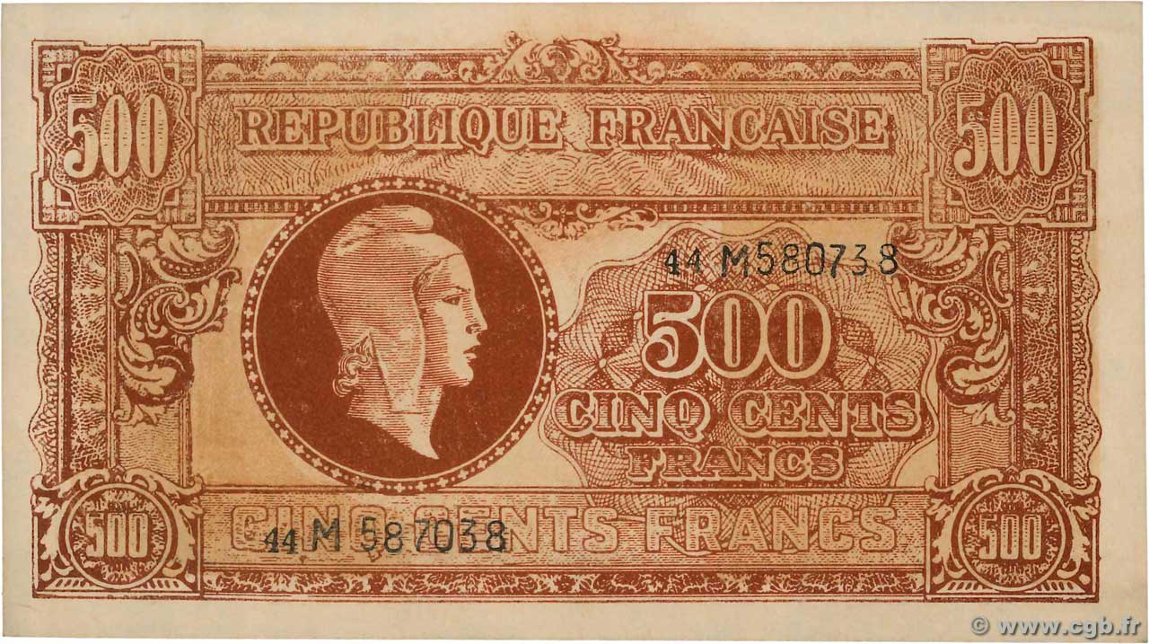 500 Francs MARIANNE fabrication anglaise Faux FRANCE  1945 VF.11.02x SPL