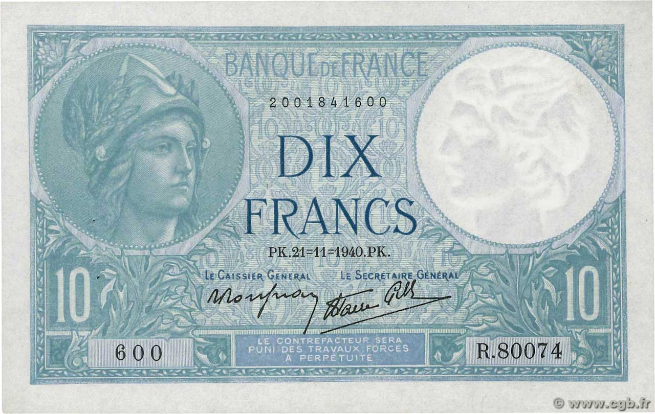 10 Francs MINERVE modifié FRANCE  1940 F.07.21 SPL