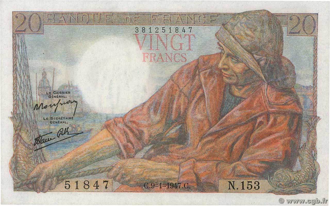 20 Francs PÊCHEUR FRANCE  1947 F.13.11 SUP+