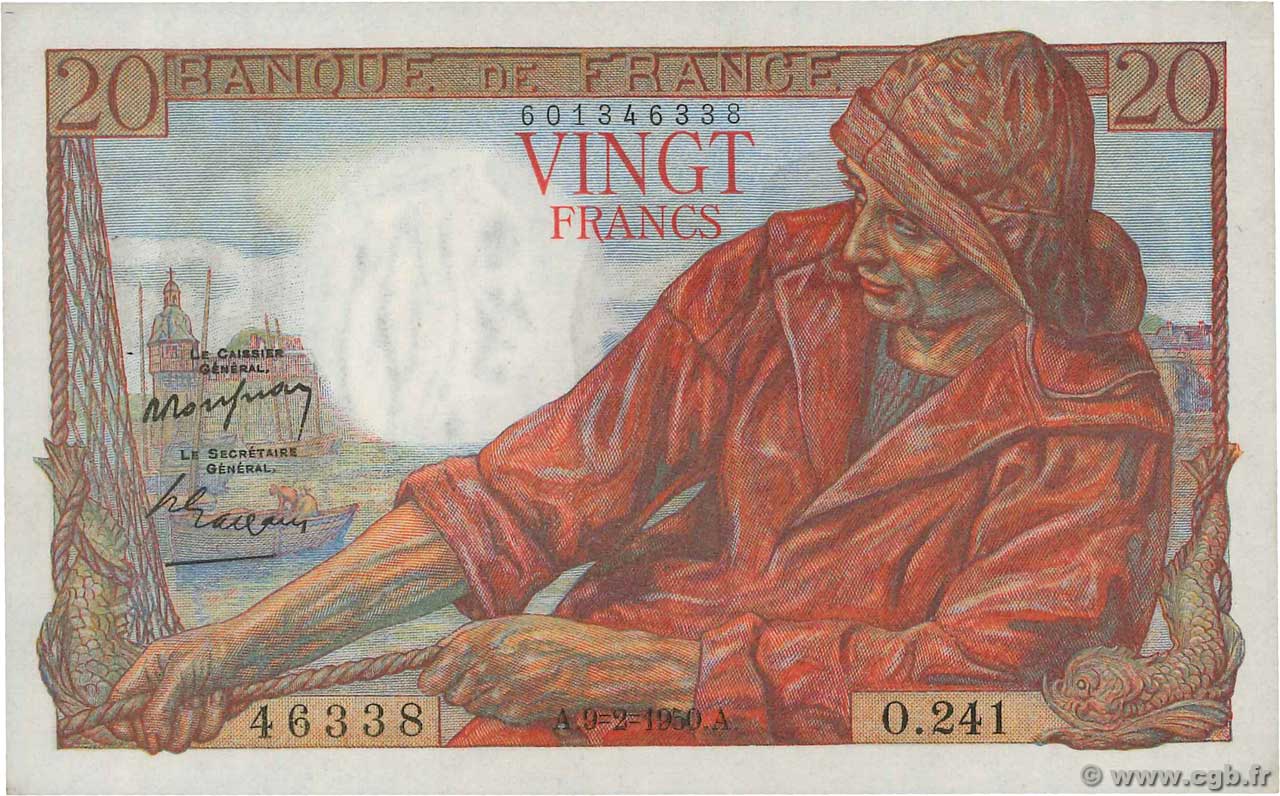 20 Francs PÊCHEUR FRANCE  1950 F.13.17 AU