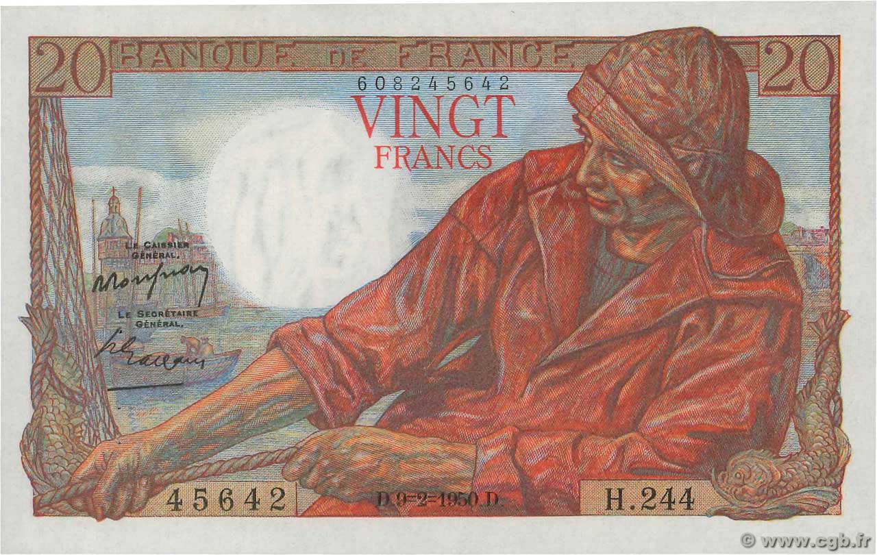 20 Francs PÊCHEUR FRANCE  1950 F.13.17 pr.SPL