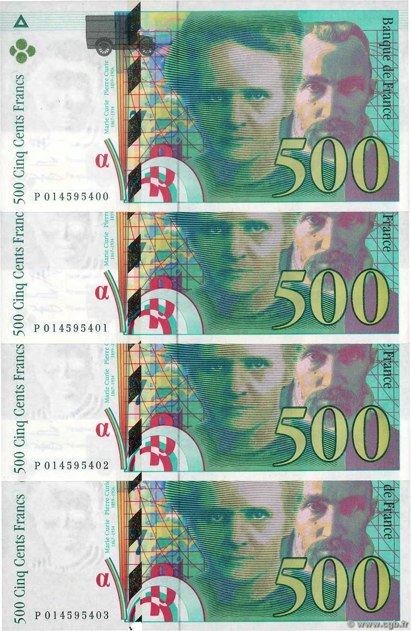 500 Francs PIERRE ET MARIE CURIE Consécutifs FRANCE  1994 F.76.01 SPL