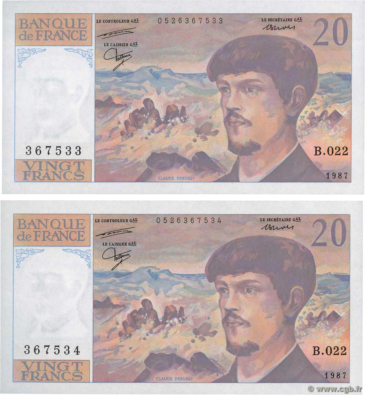 20 Francs DEBUSSY Consécutifs FRANCE  1987 F.66.08 pr.NEUF
