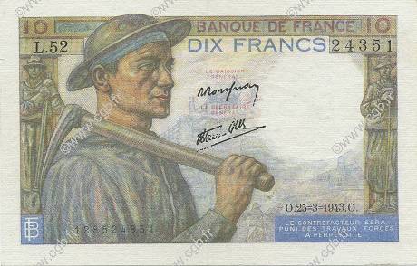 10 Francs MINEUR FRANCE  1943 F.08.08 SUP