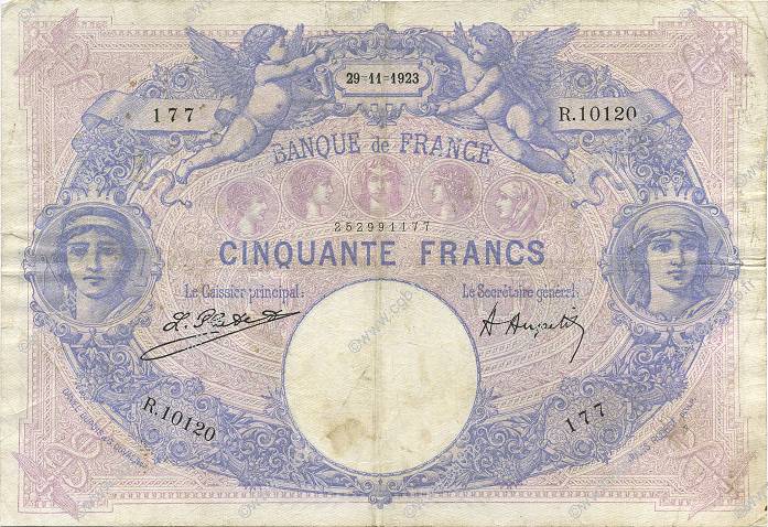 50 Francs BLEU ET ROSE FRANCE  1923 F.14.36 TB+