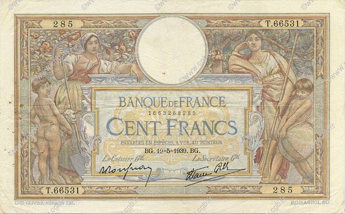 100 Francs LUC OLIVIER MERSON type modifié FRANCE  1939 F.25.47 TTB