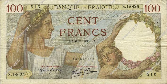 100 Francs SULLY FRANCE  1941 F.26.45 pr.TTB