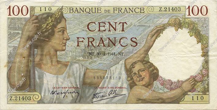100 Francs SULLY FRANCE  1941 F.26.51 TTB