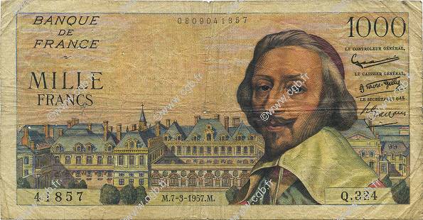 1000 Francs RICHELIEU FRANCE  1957 F.42.25 B+