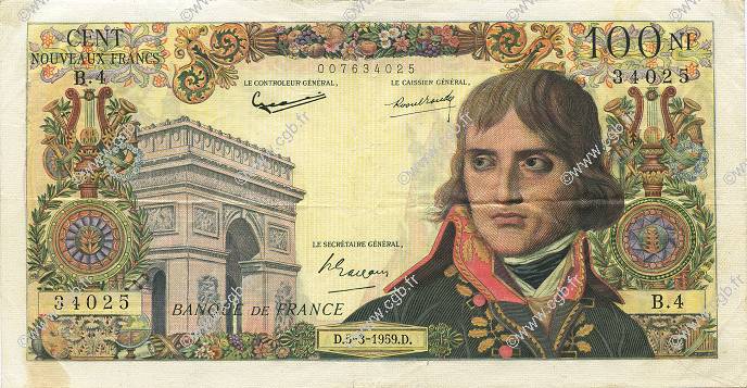 100 Nouveaux Francs BONAPARTE FRANCE  1959 F.59.01 TTB+