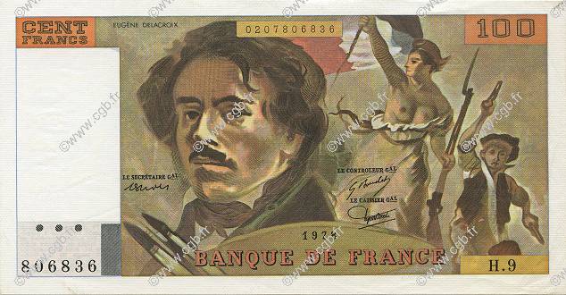 100 Francs DELACROIX modifié FRANCE  1978 F.69.01g SPL+