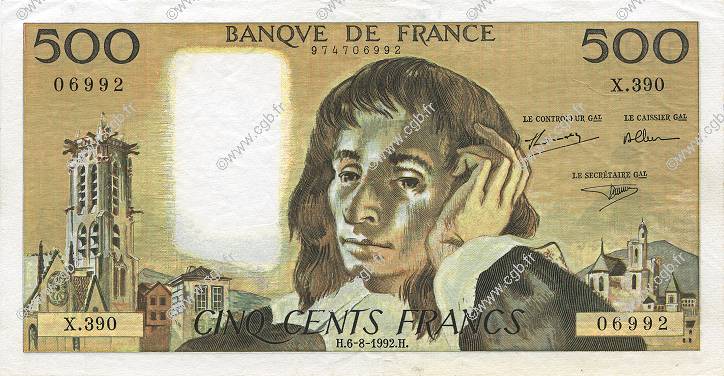 500 Francs PASCAL FRANCE  1992 F.71.50 SUP+