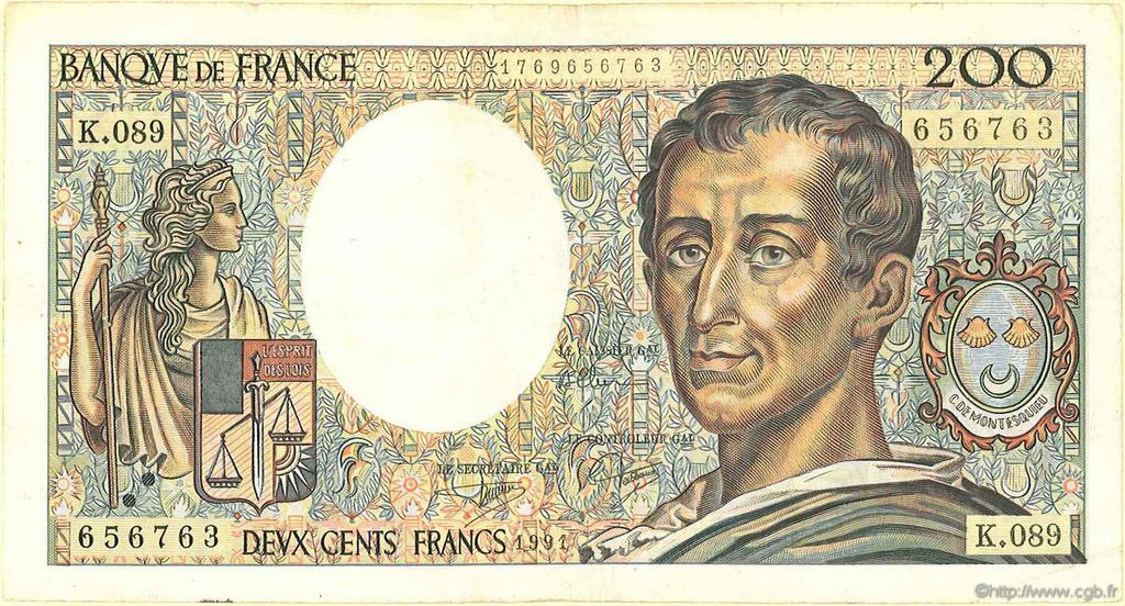 200 Francs MONTESQUIEU FRANCE  1981 F.70 TB