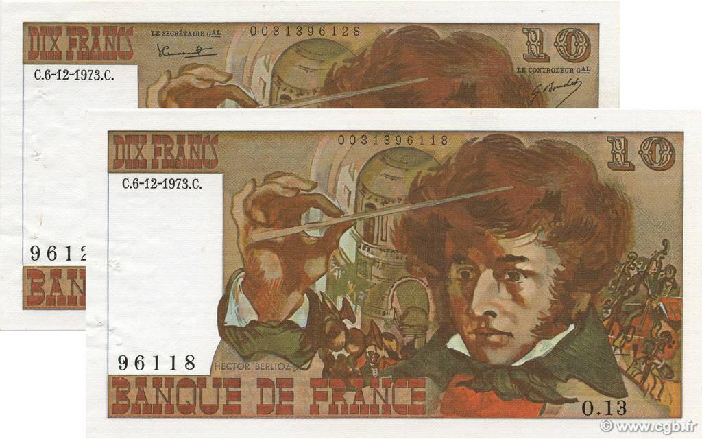 10 Francs BERLIOZ sans signatures Lot FRANCE  1973 F.63bis.01 SUP+