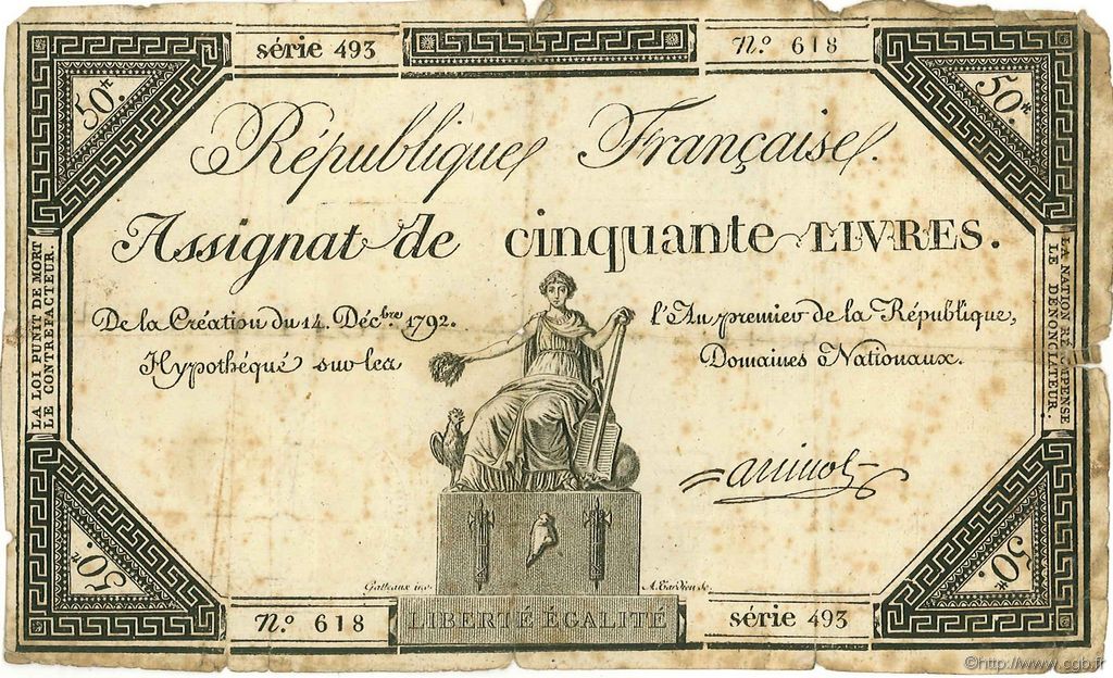 50 Livres FRANCE  1792 Ass.39a pr.TB