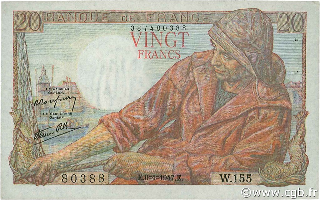 20 Francs PÊCHEUR FRANCE  1947 F.13.11 SUP+