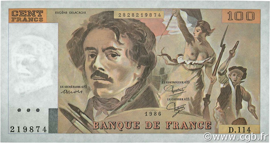 100 Francs DELACROIX modifié FRANKREICH  1986 F.69.10 fST+
