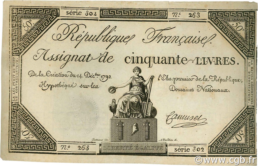 50 Livres FRANCE  1792 Ass.39a SPL+