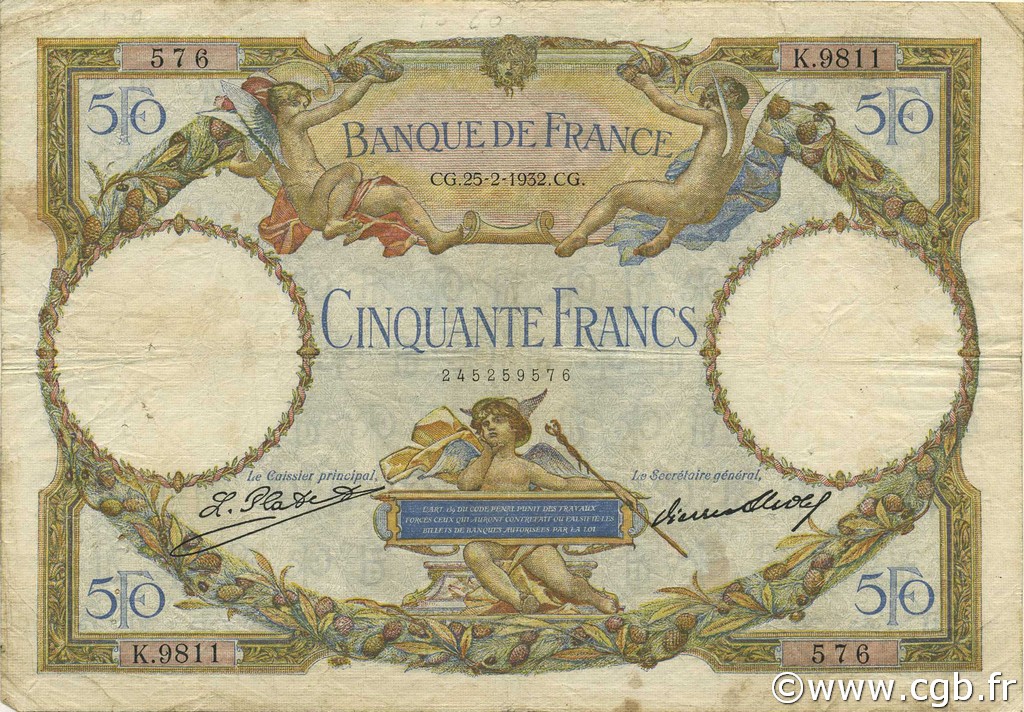 50 Francs LUC OLIVIER MERSON type modifié FRANCE  1932 F.16.03 B+