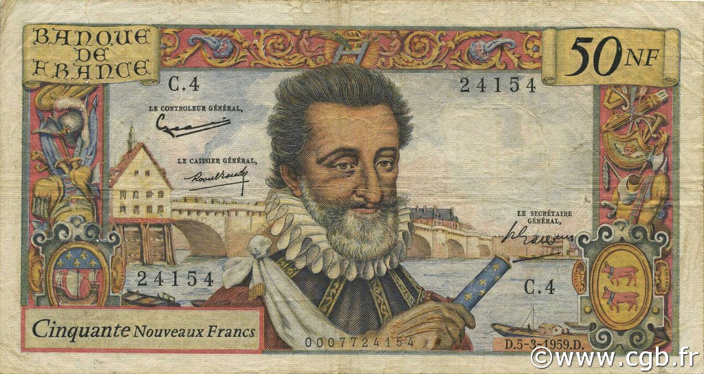 50 Nouveaux Francs HENRI IV FRANCE  1959 F.58.01 B+
