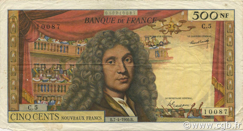 500 Nouveaux Francs MOLIÈRE FRANCE  1960 F.60.02 TTB