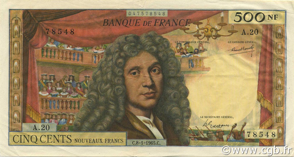 500 Nouveaux Francs MOLIÈRE FRANCE  1965 F.60.08 SUP