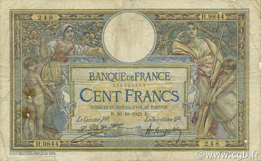 100 Francs LUC OLIVIER MERSON sans LOM FRANCE  1923 F.23.16 pr.TB
