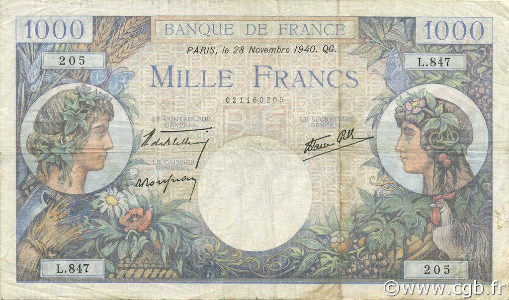 1000 Francs COMMERCE ET INDUSTRIE FRANCE  1940 F.39.02 TB+