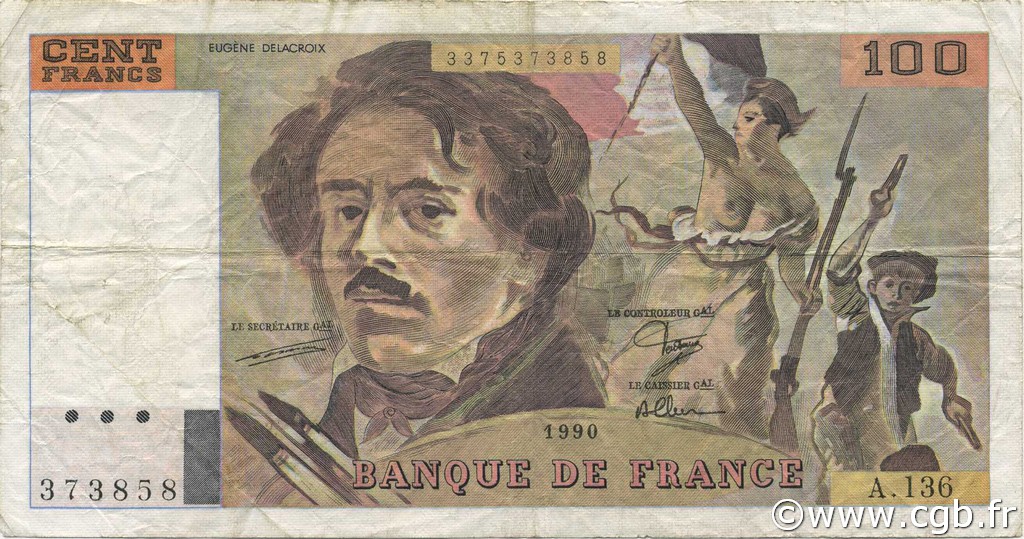 100 Francs DELACROIX imprimé en continu FRANCE  1990 F.69bis.01a TB+