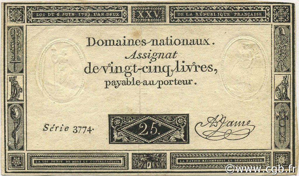 25 Livres FRANCE  1793 Ass.43a TTB+