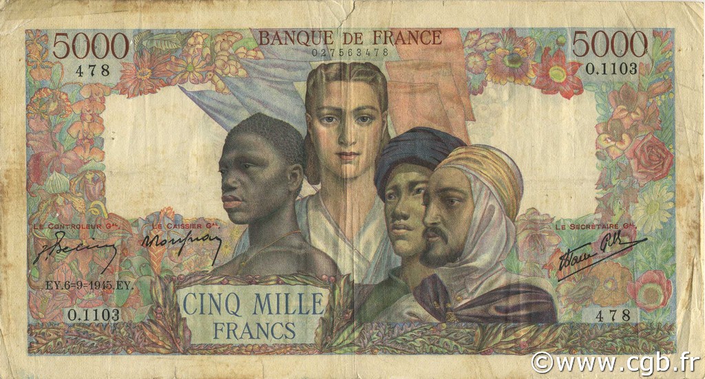5000 Francs EMPIRE FRANÇAIS FRANCE  1945 F.47.42 B+
