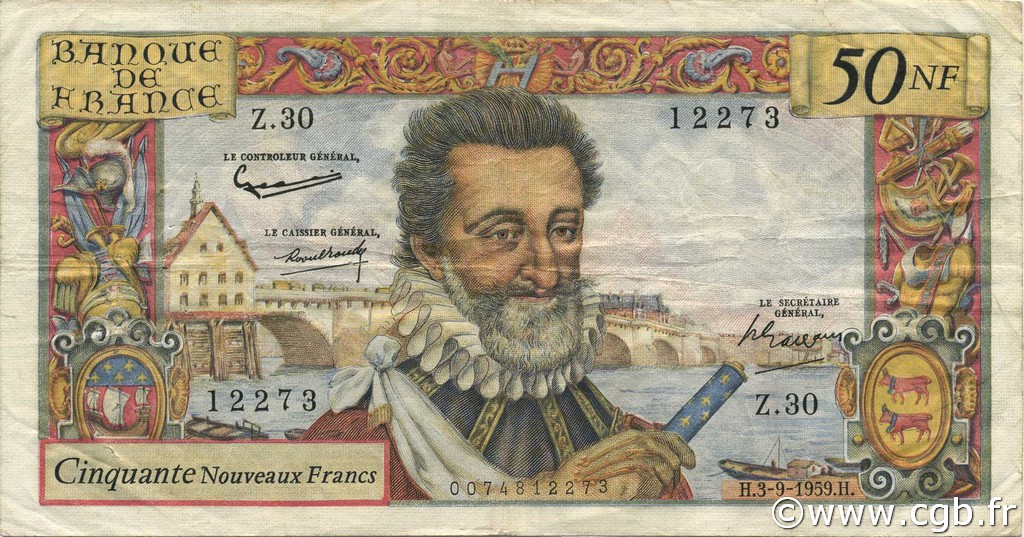 50 Nouveaux Francs HENRI IV FRANCE  1959 F.58.03 pr.TTB