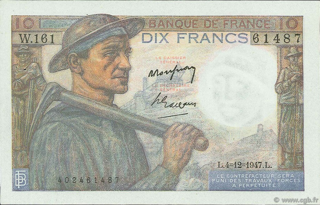 10 Francs MINEUR FRANCE  1947 F.08.19 AU+